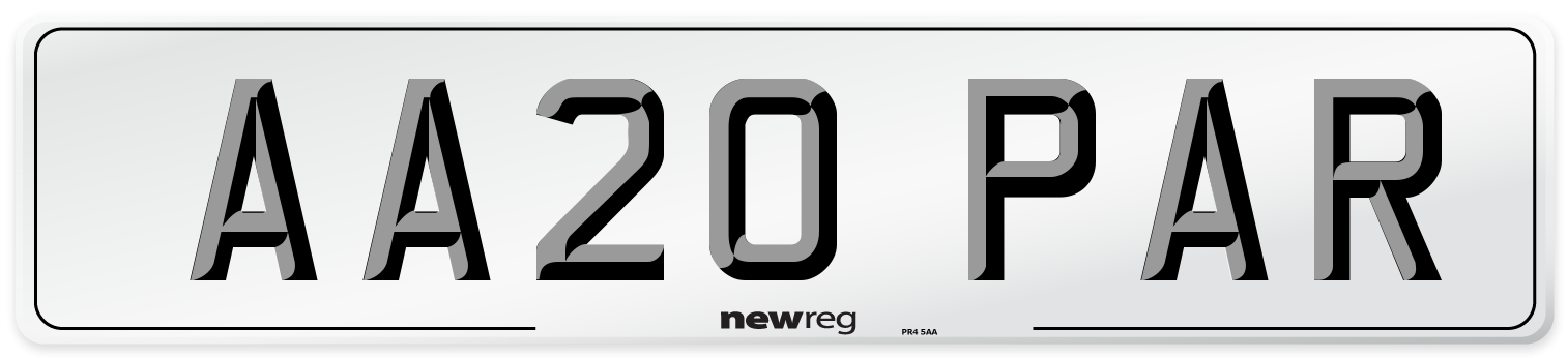 AA20 PAR Number Plate from New Reg